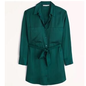 Abercrombie & Fitch Relaxed Emerald Green Satin Mini Shirtdress NWTs size medium